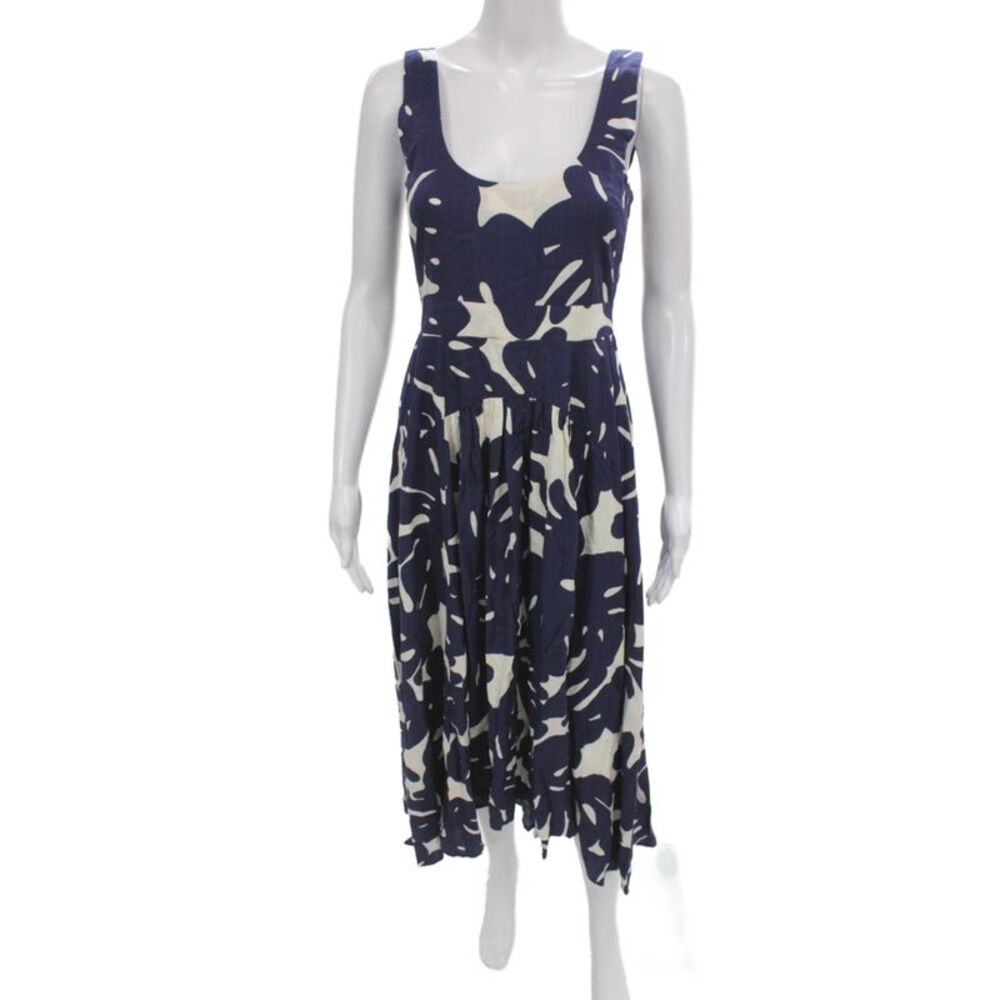 Mister Zimi Women Fit & Flare Dress Blue Floral Scoop Neck Size 4